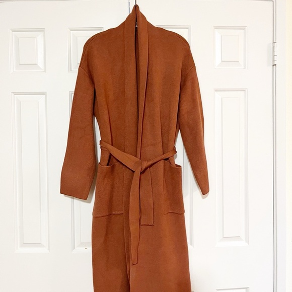 REVOLVE Line and Dot Burnt Orange Duster Open Front Cardigan w/ Belt & Pockets L - Picture 1 of 16